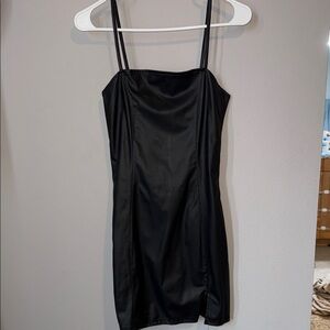 H&M Black Pleather Mini Dress with Spaghetti Straps